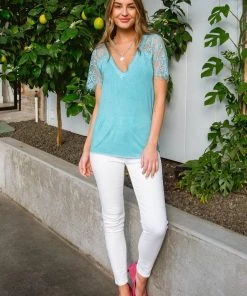 Ave Shops A Little Bit Of Lace Top In Aqua