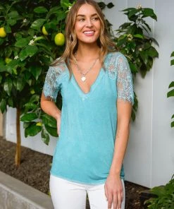 Ave Shops A Little Bit Of Lace Top In Aqua
