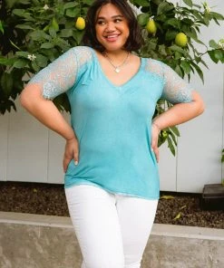 Ave Shops A Little Bit Of Lace Top In Aqua