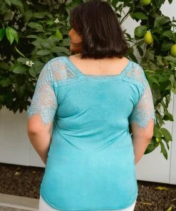 Ave Shops A Little Bit Of Lace Top In Aqua