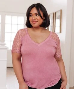 Ave Shops Clothing A Little Bit Of Lace Top In Pink