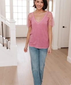 Ave Shops Clothing A Little Bit Of Lace Top In Pink