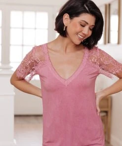 Ave Shops Clothing A Little Bit Of Lace Top In Pink