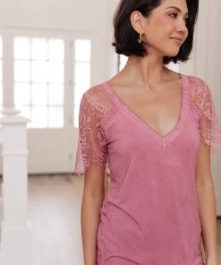 Ave Shops Clothing A Little Bit Of Lace Top In Pink