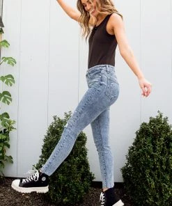 Ave Shops Acid Wash Destroyed Hem Skinny Jeans Bottoms & Jeans