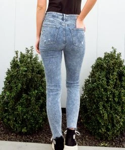 Ave Shops Acid Wash Destroyed Hem Skinny Jeans Bottoms & Jeans