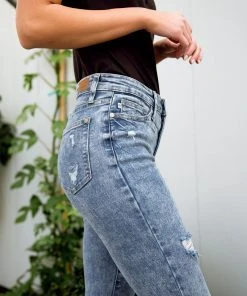 Ave Shops Acid Wash Destroyed Hem Skinny Jeans Bottoms & Jeans