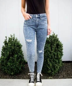 Ave Shops Acid Wash Destroyed Hem Skinny Jeans Bottoms & Jeans