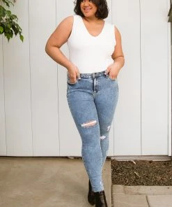 Ave Shops Acid Wash Destroyed Hem Skinny Jeans Bottoms & Jeans