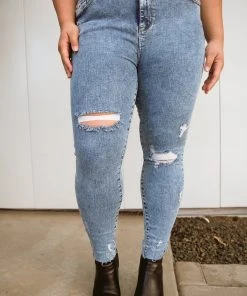 Ave Shops Acid Wash Destroyed Hem Skinny Jeans Bottoms & Jeans