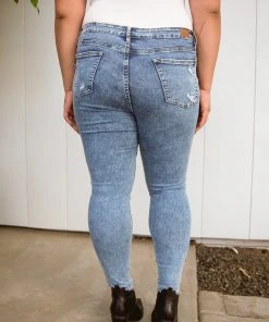 Ave Shops Acid Wash Destroyed Hem Skinny Jeans Bottoms & Jeans