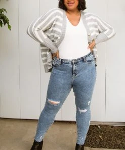 Ave Shops Acid Wash Destroyed Hem Skinny Jeans Bottoms & Jeans