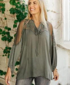 Ave Shops Long Sleeve Tops Alara Embroidered Top