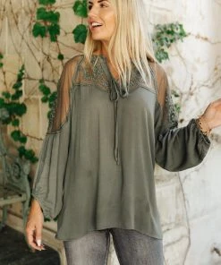 Ave Shops Long Sleeve Tops Alara Embroidered Top