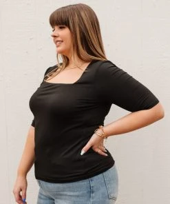 Ave Shops Alyssa Square Neck Tee In Black