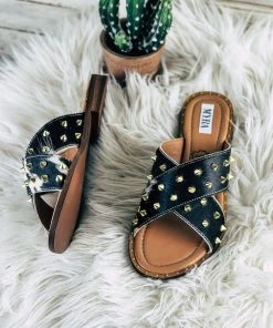 Myra Anaheim Black & White Cowhide Studded Sandals