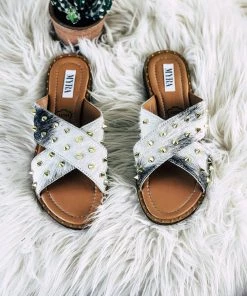 Myra Anaheim Black & White Cowhide Studded Sandals