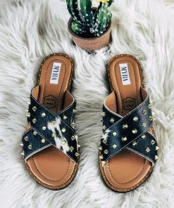 Myra Anaheim Black & White Cowhide Studded Sandals