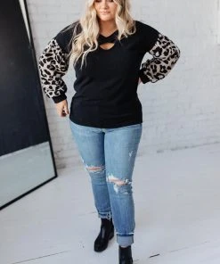 Ave Shops Long Sleeve Tops Animal Print Criss Cross Top