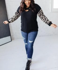 Ave Shops Long Sleeve Tops Animal Print Criss Cross Top