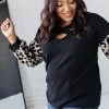 Ave Shops Long Sleeve Tops Animal Print Criss Cross Top