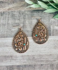 Blue Tortoise Antique Bronze Cactus Teardrop Earrings Jewelry