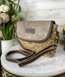 Sixtease Antique Floral & Cowhide Crossbody Handbag Handbags & Wallets