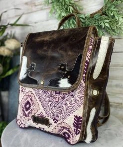 Sixtease Handbags & Wallets Antique Purple Leather & Cowhide Backpack