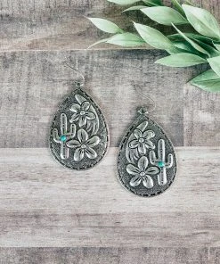 Blue Tortoise Jewelry Antique Silver Cactus Teardrop Earrings