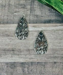 Blue Tortoise Antique Silver Cactus Teardrop Earrings Jewelry