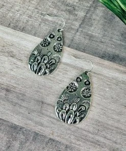 Blue Tortoise Antique Silver Cactus Teardrop Earrings Jewelry