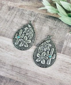 Blue Tortoise Jewelry Antique Silver Cactus Teardrop Earrings
