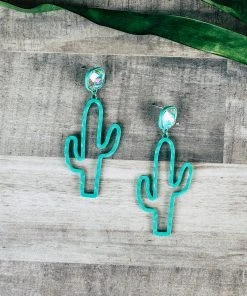 Blue Tortoise >> MEGA SALE << Aqua Rhinestone Cactus Earrings
