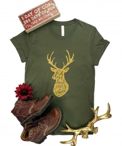 The Cinchy Cowgirl Army Green Oh Deer Christmas Short Sleeve Tee