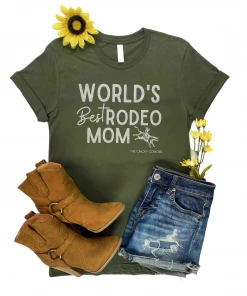 The Cinchy Cowgirl CLOSEOUT- Army Green World's Best Rodeo Mom Short Sleeve Tee