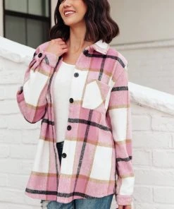 Ave Shops Aspen Shacket In Pink Long Sleeve Tops