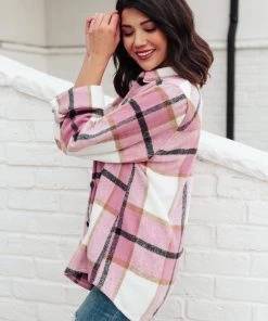 Ave Shops Aspen Shacket In Pink Long Sleeve Tops