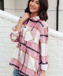 Ave Shops Aspen Shacket In Pink Long Sleeve Tops