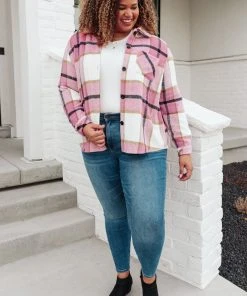 Ave Shops Aspen Shacket In Pink Long Sleeve Tops