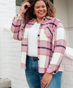 Ave Shops Aspen Shacket In Pink Long Sleeve Tops