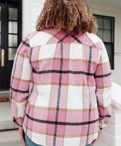 Ave Shops Aspen Shacket In Pink Long Sleeve Tops