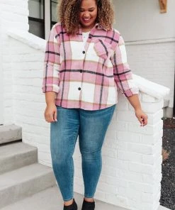 Ave Shops Aspen Shacket In Pink Long Sleeve Tops