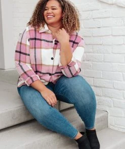 Ave Shops Aspen Shacket In Pink Long Sleeve Tops