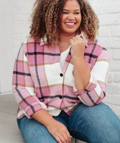 Ave Shops Aspen Shacket In Pink Long Sleeve Tops