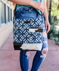Sixtease Azure Orbit & Cowhide Crossbody Handbag Handbags & Wallets