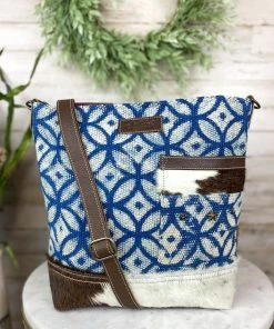 Sixtease Azure Orbit & Cowhide Crossbody Handbag Handbags & Wallets