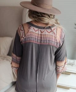 Ave Shops Balboa Tunic In Slate - Women's Short Sleeve Top | Casual Tops & Blouses 24 Ave Shops Balboa Tunic In Slate