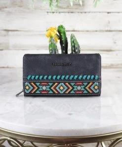 Montana West Black Aztec Embroidered Wallet