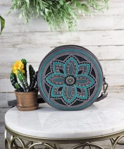 Montana West Handbags & Wallets Black Charcoal Floral Round Crossbody Handbag