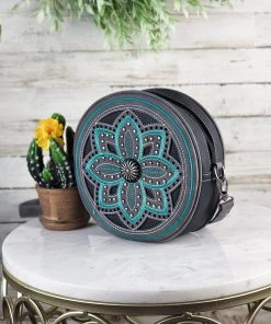 Montana West Handbags & Wallets Black Charcoal Floral Round Crossbody Handbag